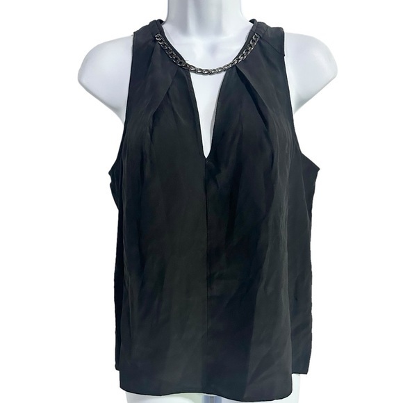 Parker Black Silk Sleeveless Top with Chain Neckline - XS - Picture 1 of 7